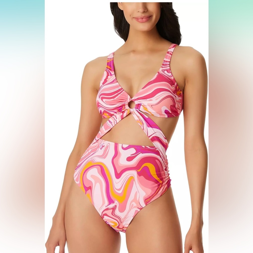 🆕 JESSICA SIMPSON Women's Good Vibrations O-Ring One-Piece Swimsuit Femme Multi
